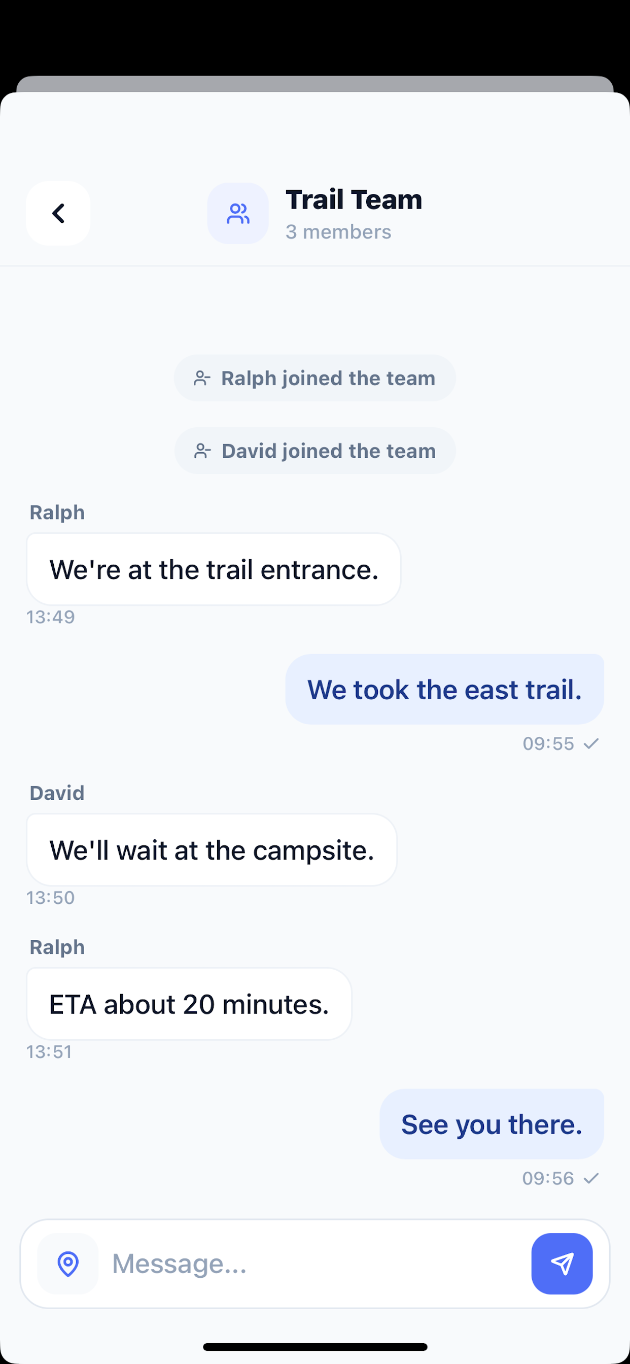 Nelos team chat screen, working with no internet connection