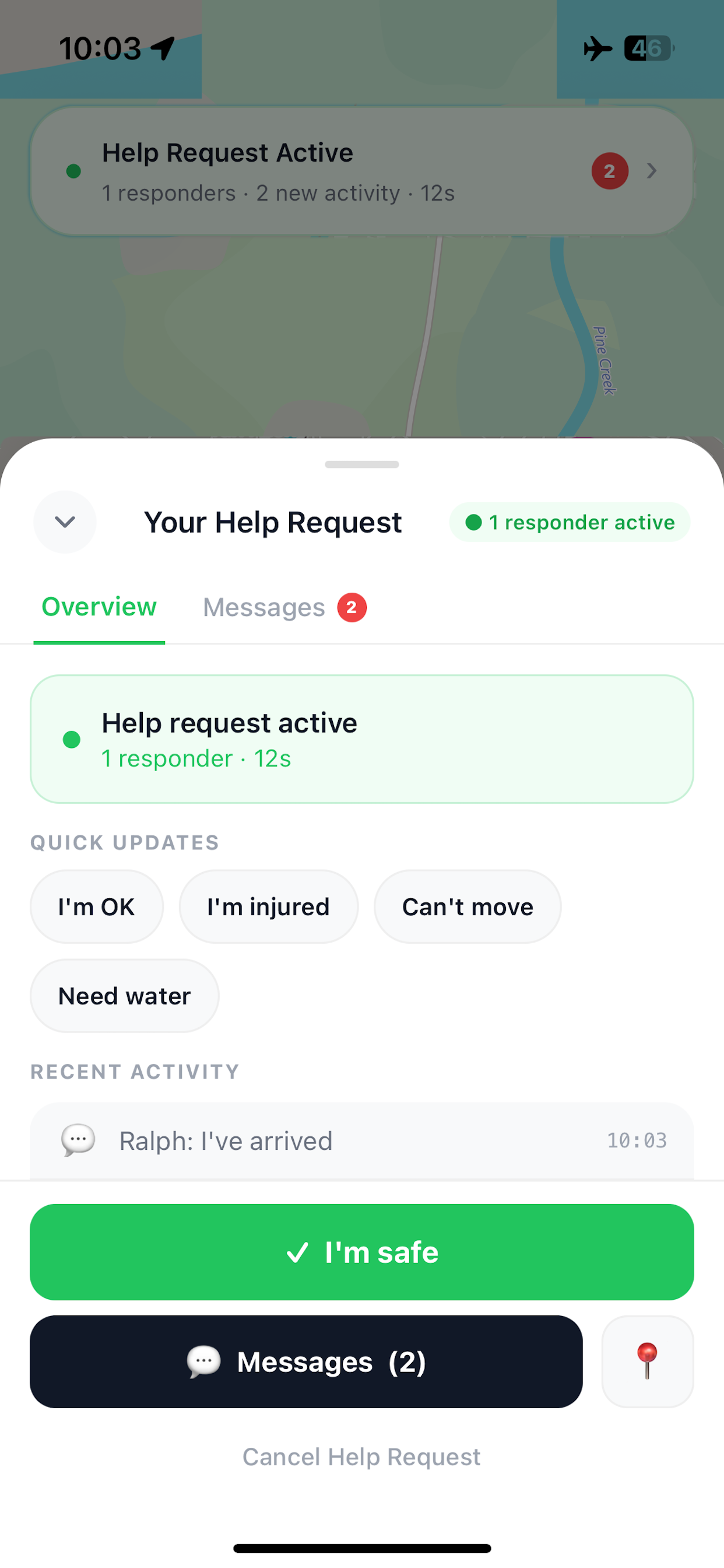 Nelos Need Help alert screen
